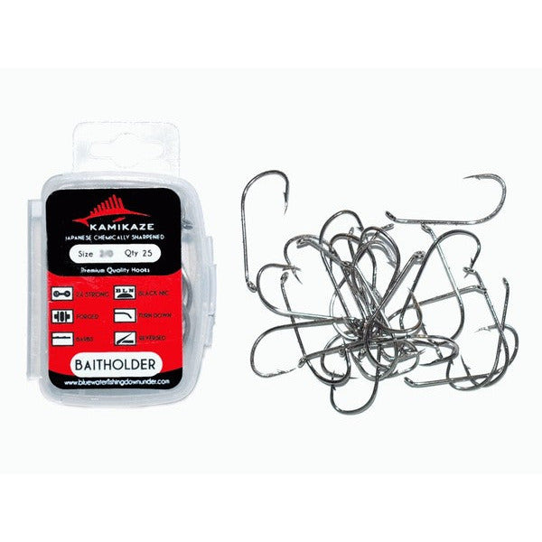 QTY 50 Size 1-0 Kamikaze BAITHOLDER Black Nickel Hooks (2X25 PACK) - South East Clearance Centre