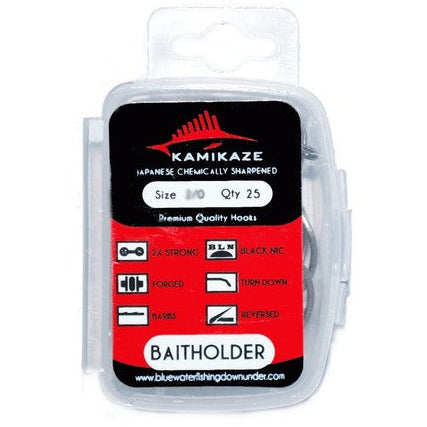 QTY 50 Size 1-0 Kamikaze BAITHOLDER Black Nickel Hooks (2X25 PACK) - South East Clearance Centre