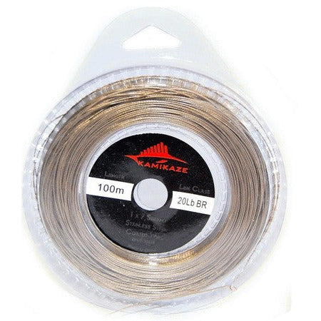 KAMIKAZE 1x7 Coated Brown Wire 20lb 100m with Crimps - South East Clearance Centre