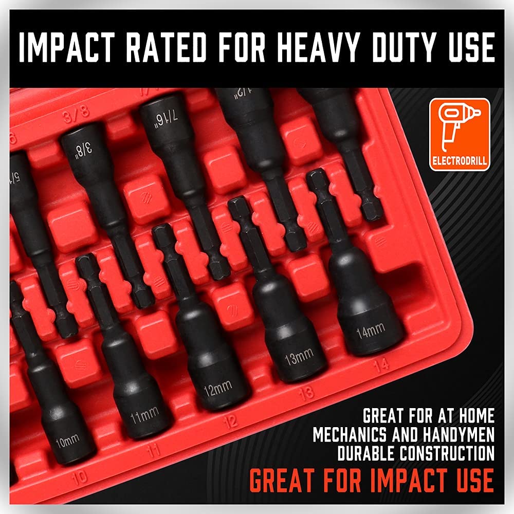 12 Piece Magnetic Hex Nut Driver Master Kit | 1/4" | Hex Shank | SAE & Metric - South East Clearance Centre