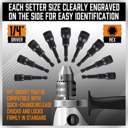 12 Piece Magnetic Hex Nut Driver Master Kit | 1/4" | Hex Shank | SAE & Metric - South East Clearance Centre