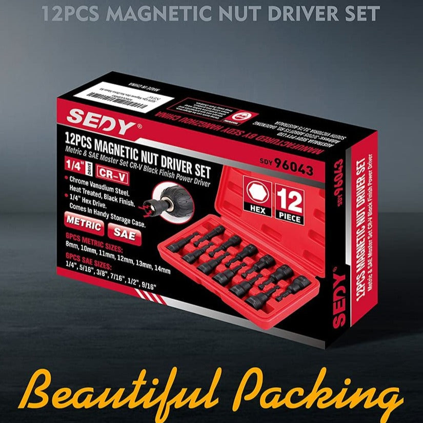 12 Piece Magnetic Hex Nut Driver Master Kit | 1/4" | Hex Shank | SAE & Metric - South East Clearance Centre