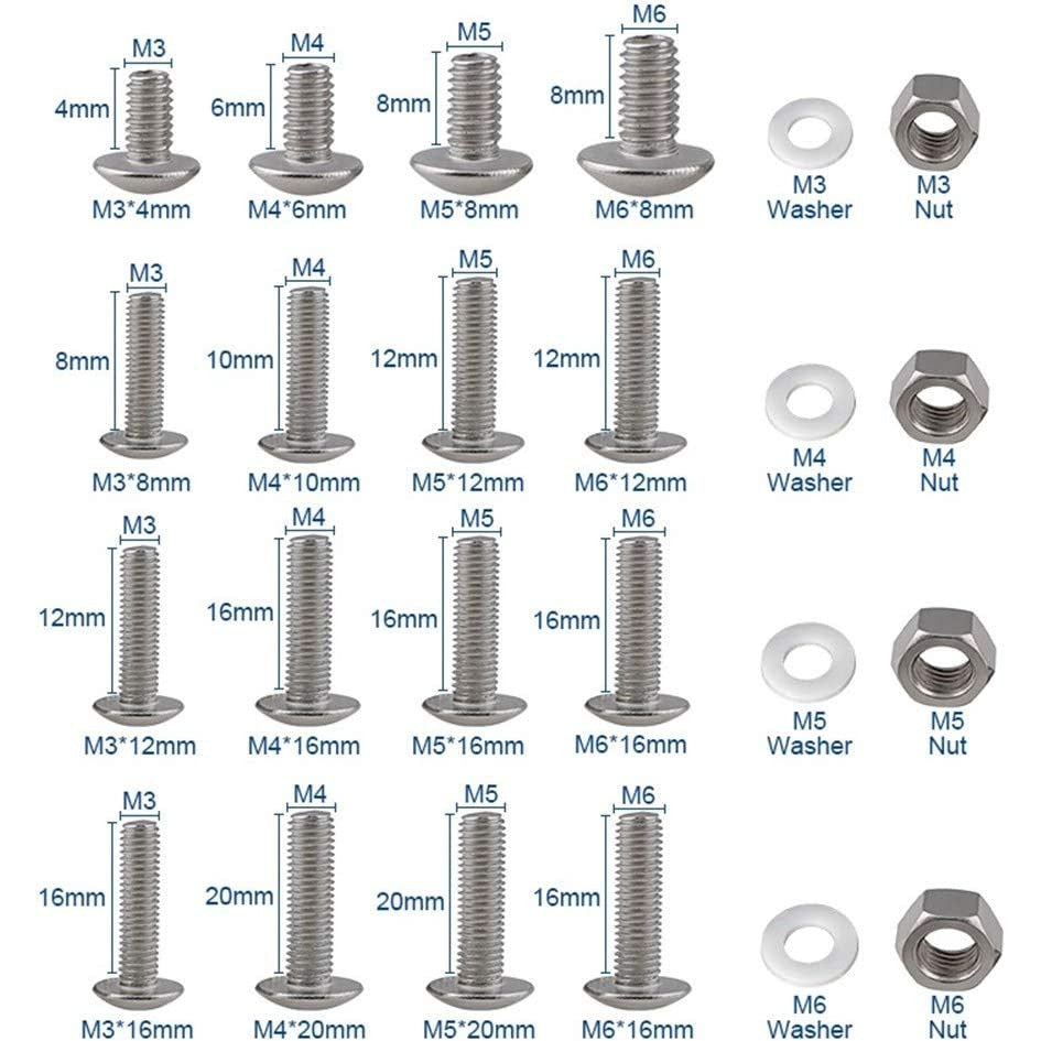 654 Piece Stainless Steel M3 M4 M5 M6 Phillips Muchsroom Head Screw Nut Bolt Washer Assortment Kit - South East Clearance Centre