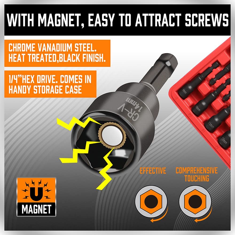 12 Piece Magnetic Hex Nut Driver Master Kit | 1/4" | Hex Shank | SAE & Metric - South East Clearance Centre