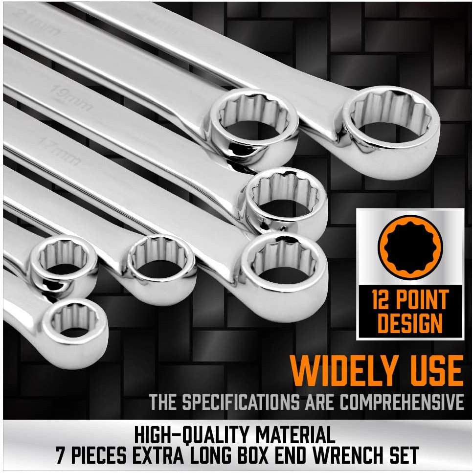 7 Piece Extra Long Double Box End Wrench Set | Metric | 10-24mm - South East Clearance Centre