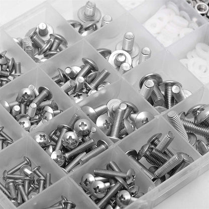 654 Piece Stainless Steel M3 M4 M5 M6 Phillips Muchsroom Head Screw Nut Bolt Washer Assortment Kit - South East Clearance Centre