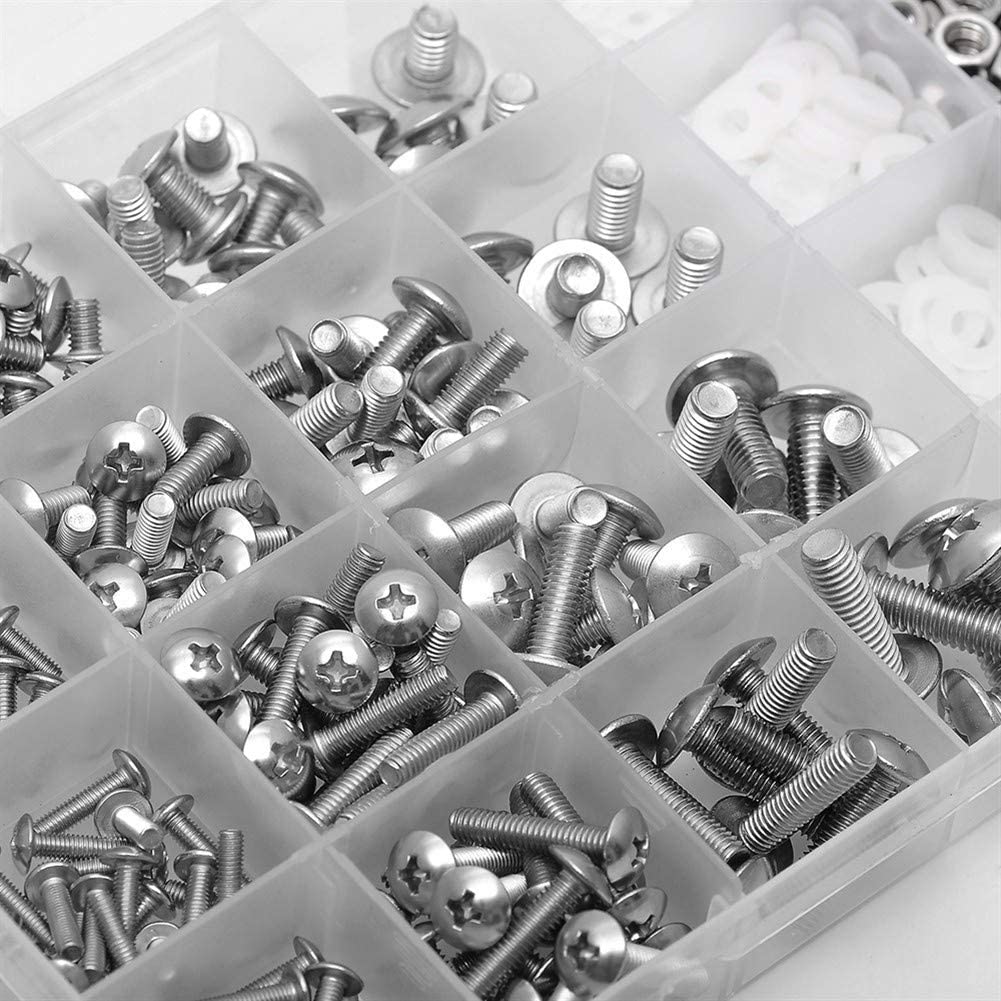 654 Piece Stainless Steel M3 M4 M5 M6 Phillips Muchsroom Head Screw Nut Bolt Washer Assortment Kit - South East Clearance Centre