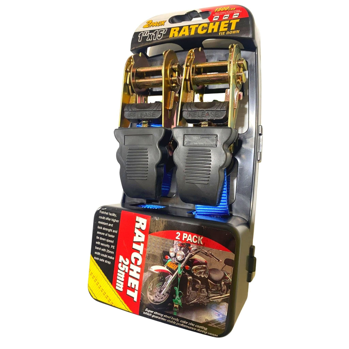 Heavy duty ratchet straps twin pack (1&quot; X 15&#39;) - South East Clearance Centre