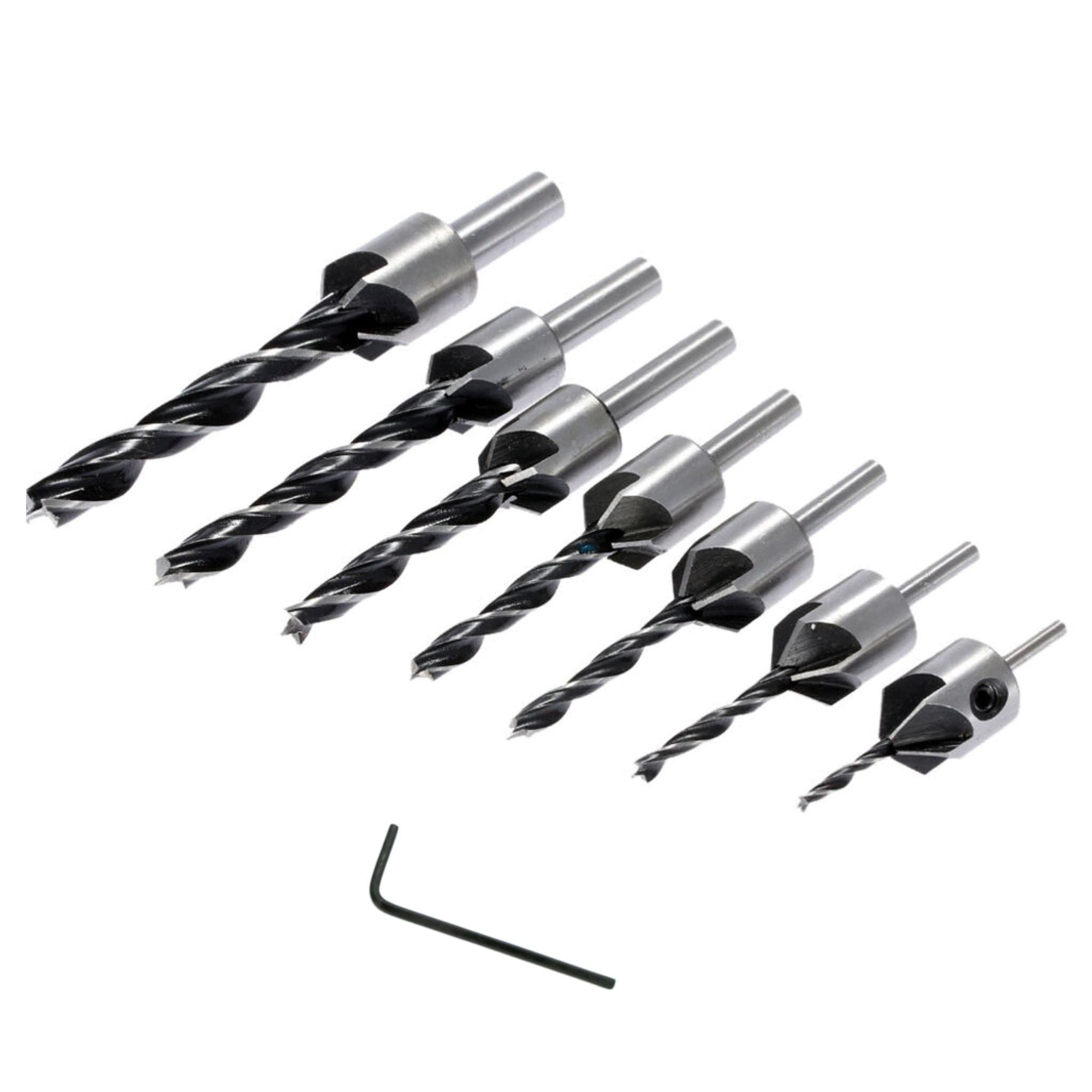 7 Piece HSS 5 Flute Countersink Drill Bit Set (3mm-10mm Chamfer) - South East Clearance Centre