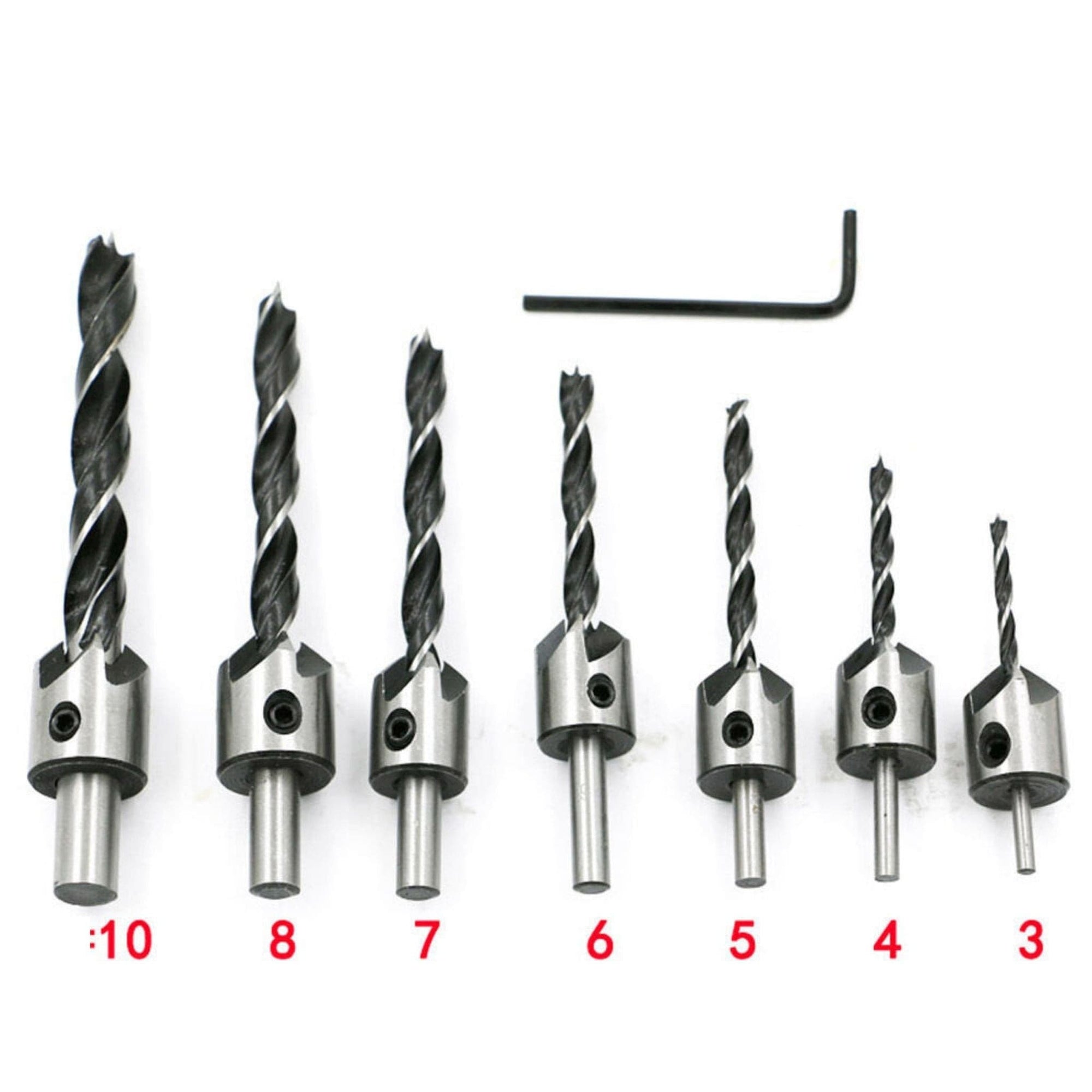 7 Piece HSS 5 Flute Countersink Drill Bit Set (3mm-10mm Chamfer) - South East Clearance Centre