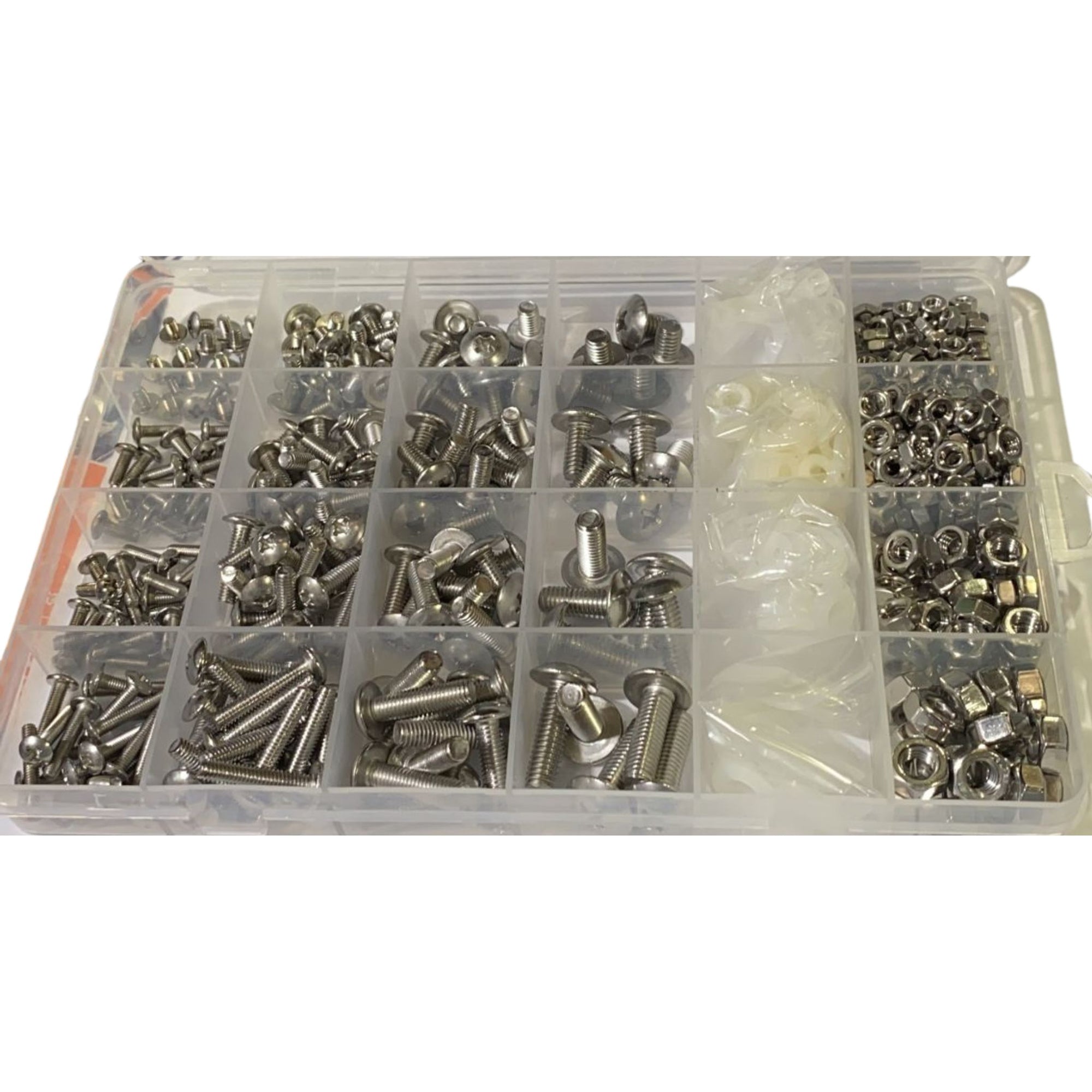 654 Piece Stainless Steel M3 M4 M5 M6 Phillips Muchsroom Head Screw Nut Bolt Washer Assortment Kit - South East Clearance Centre