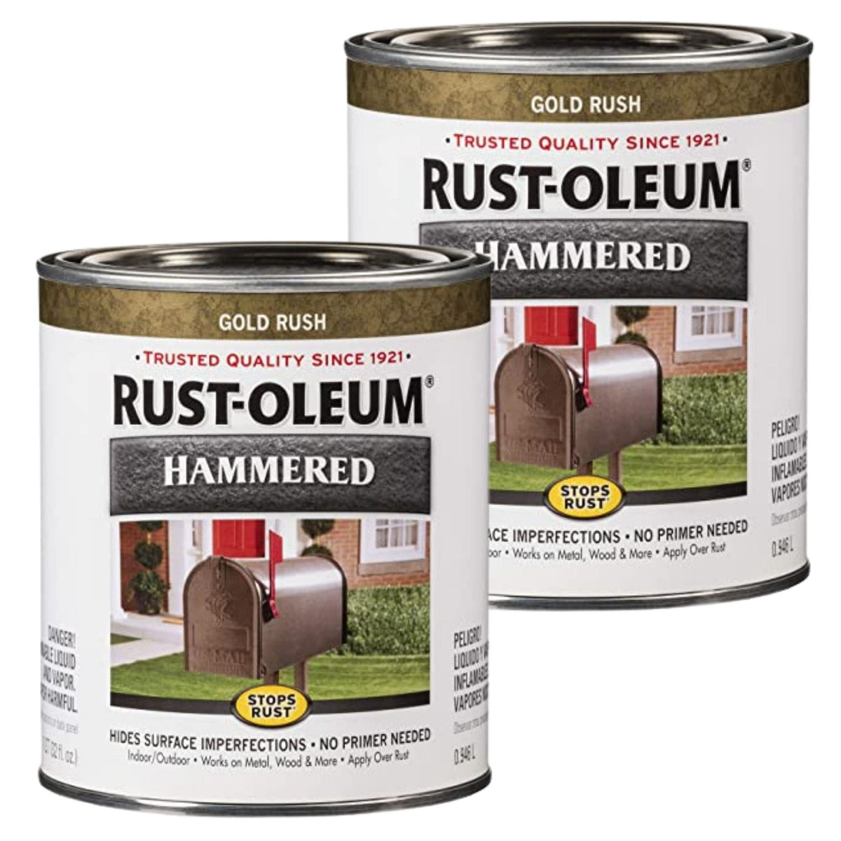 Rustoleum STOPS RUST AND RUST PREVENTION Hammered Brush-On Paint - 946ml (2 PACK) - GOLD RUSH - South East Clearance Centre