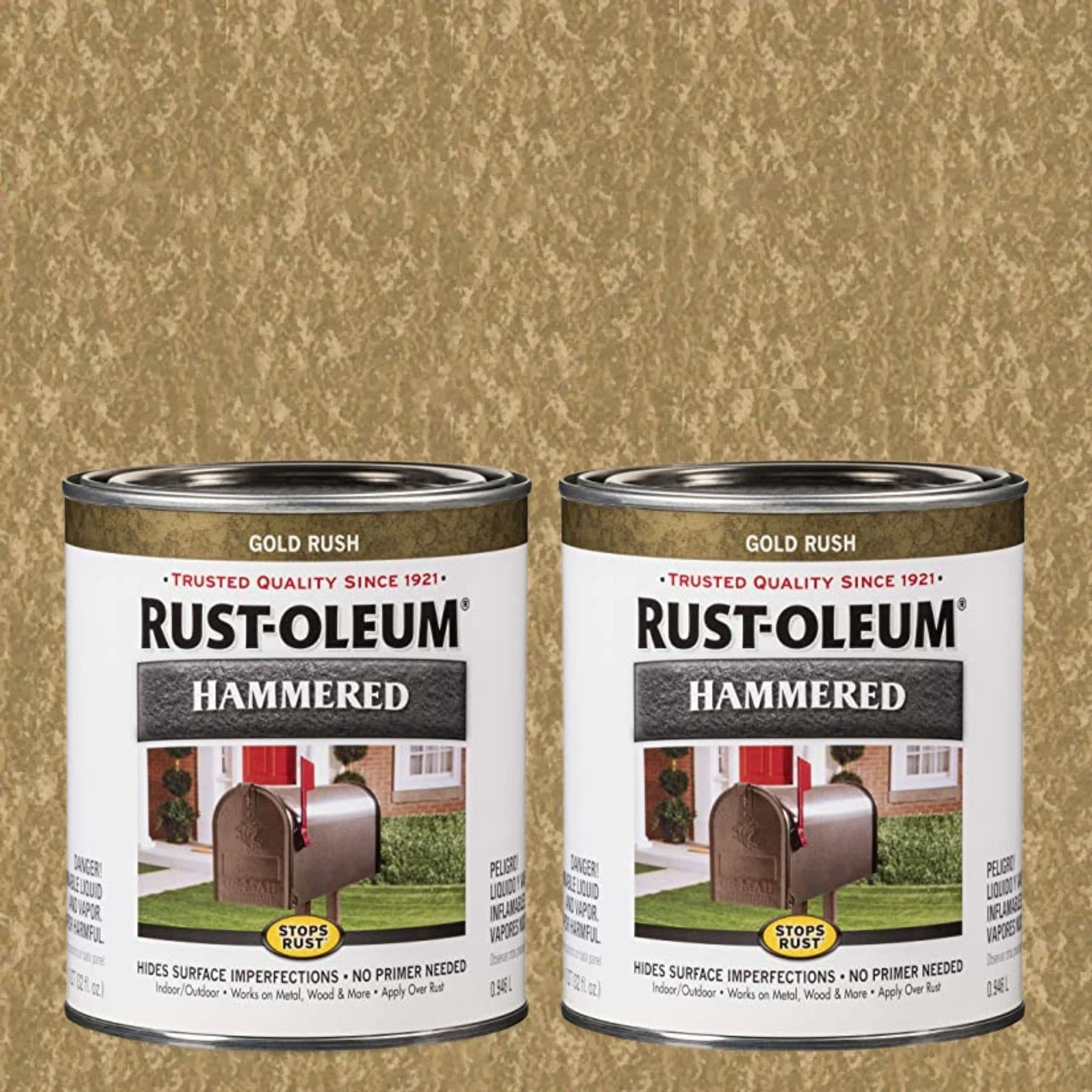 Rustoleum STOPS RUST AND RUST PREVENTION Hammered Brush-On Paint - 946ml (2 PACK) - GOLD RUSH - South East Clearance Centre