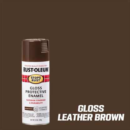 Rustoleum Stops Rust Spray Paint Protective Enamel - Gloss Leather Brown (6 Cans) - South East Clearance Centre