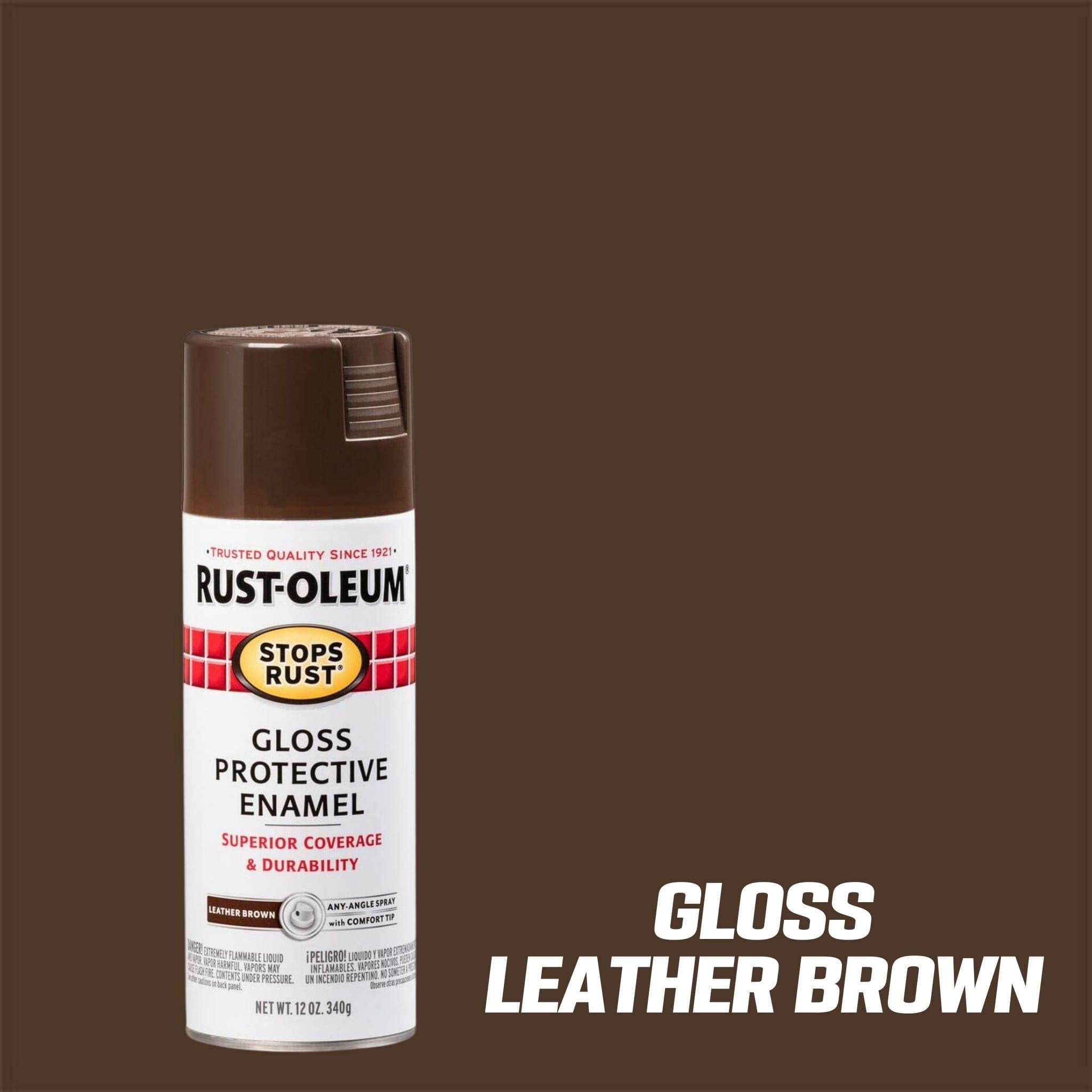Rust-Oleum 338926 Stops Rust Advanced Spray Paint, 12 oz, Gloss Leather Brown