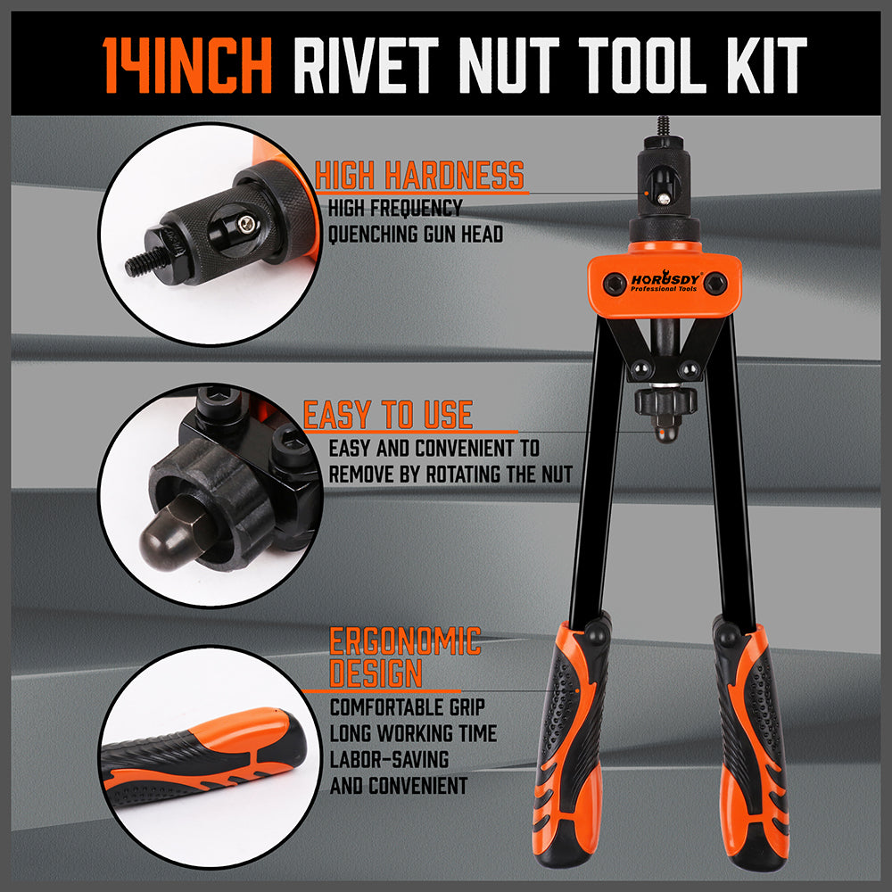 14" / 35cm Rivet Nut Tool | Nutsert Riveting Gun Riveter | Metric, SAE | 80 Piece set - South East Clearance Centre