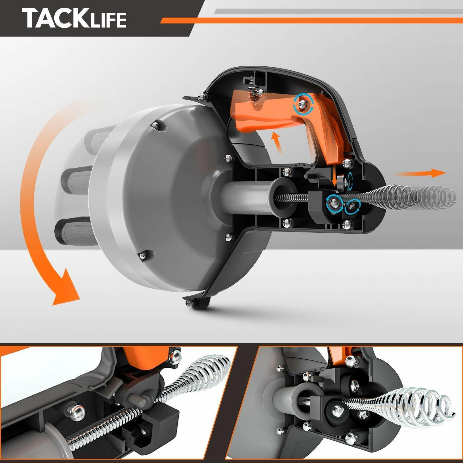 Drain Auger - TACKLIFE 25Ft Drum Auger Drain Snake with Drill Adapter - South East Clearance Centre