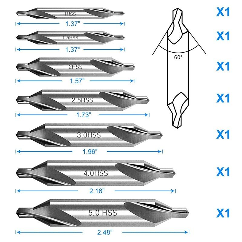 7 Piece HSS M2 Centre Drill Bits - South East Clearance Centre