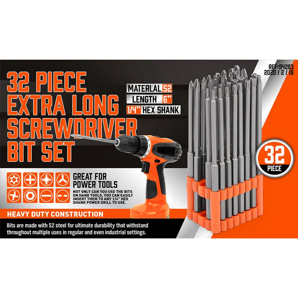 32 Piece Extra Long Screwdriver Bit Set - South East Clearance Centre