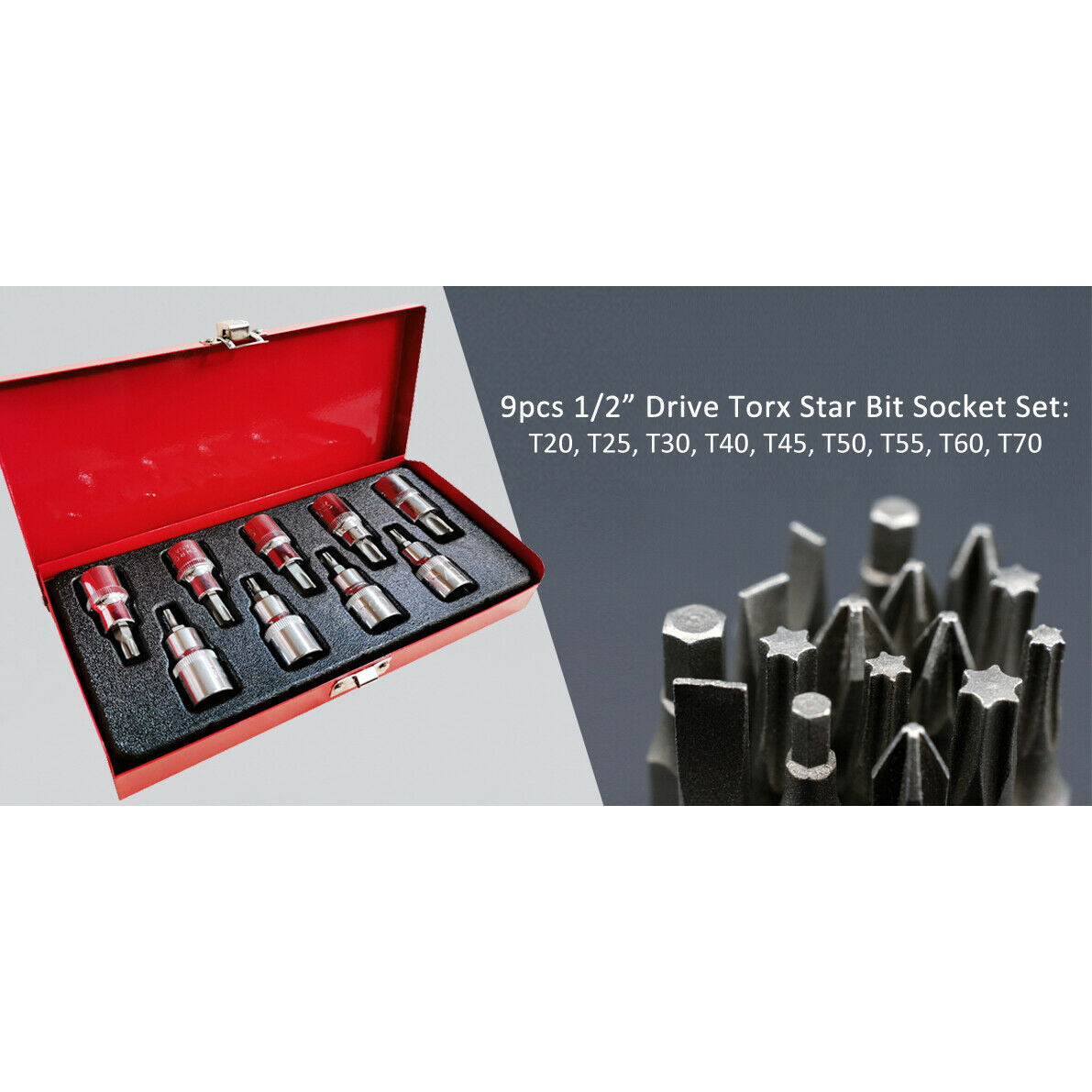 9 piece 1/2" Drive Torx Star Socket BitT20 - T70 - South East Clearance Centre