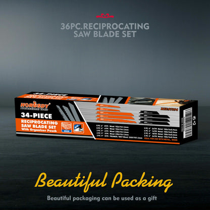 34 Piece Reciprocating Saw Blade Set with organiser pouch | 2-24TPI | Wood, Metal, Sheet Cutting - South East Clearance Centre