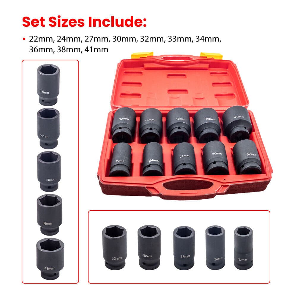 10 piece 3/4" Drive Deep Impact Socket Set Metric (22-41mm) - South East Clearance Centre