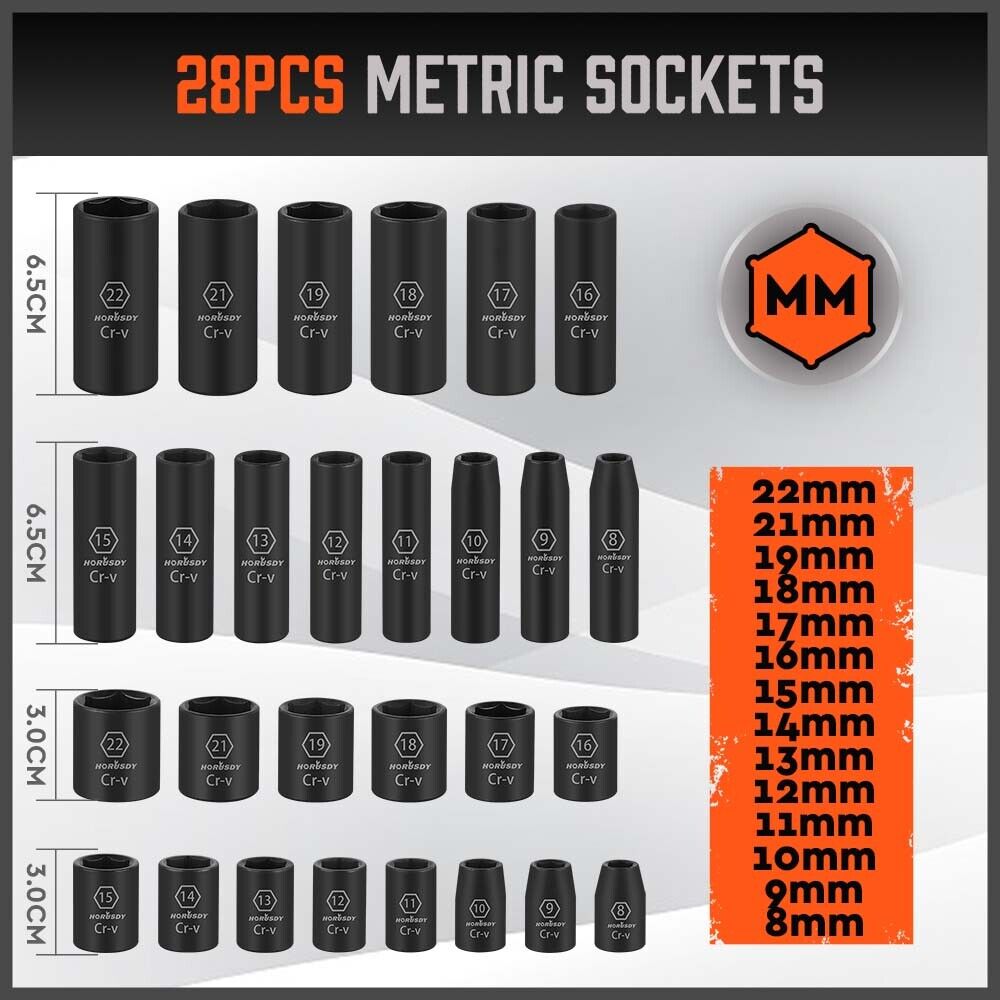 Master Deep Impact Socket Set | 50 Piece Set | Metric, SAE, 3/8", CRV, Flexible Adapter, Ratchet - South East Clearance Centre