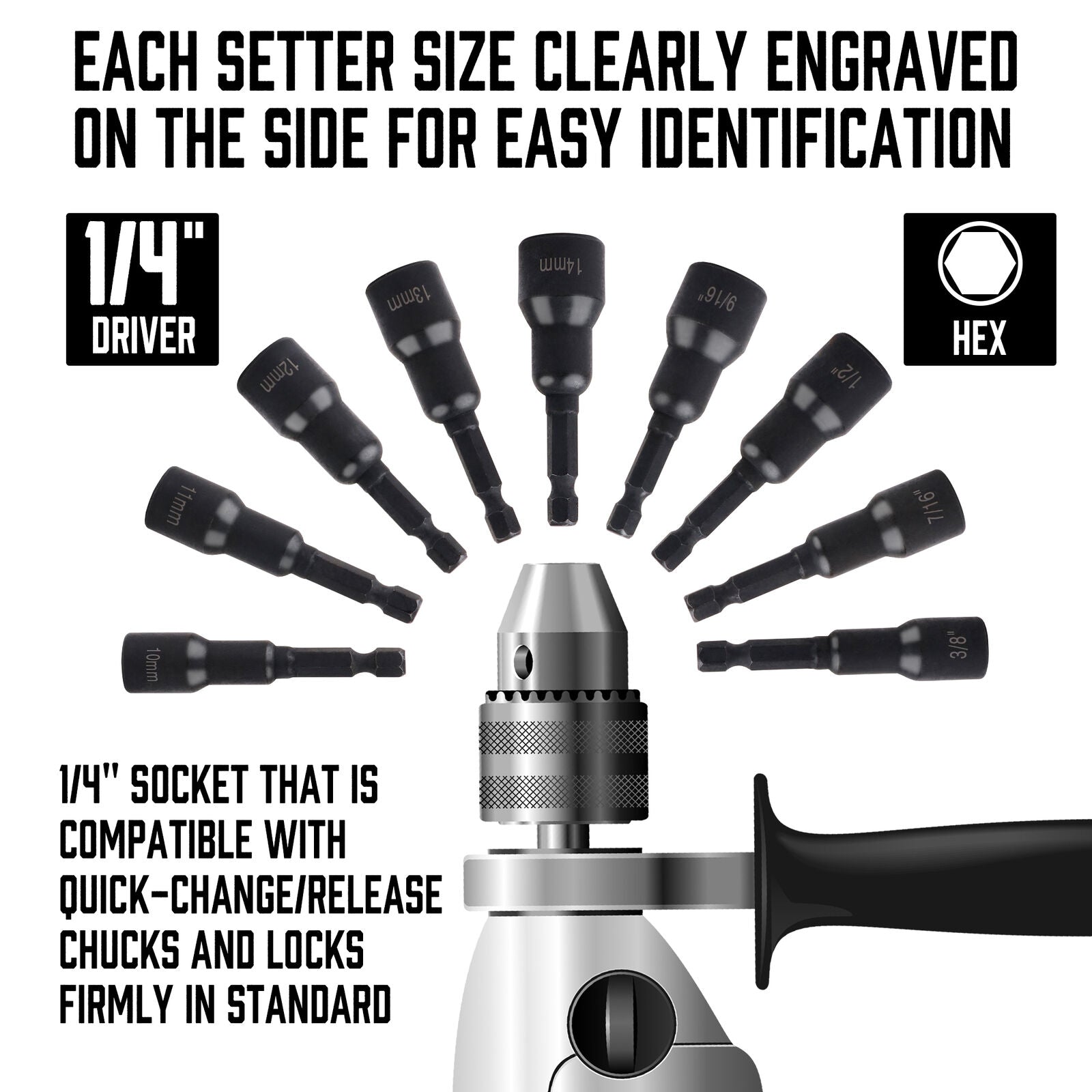 12 Piece Magnetic Hex Nut Driver Master Kit | 1/4" | Hex Shank | SAE & Metric - South East Clearance Centre