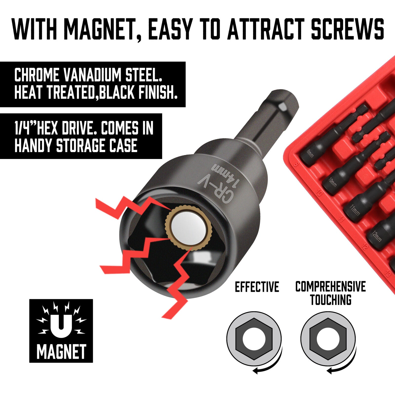 12 Piece Magnetic Hex Nut Driver Master Kit | 1/4" | Hex Shank | SAE & Metric - South East Clearance Centre