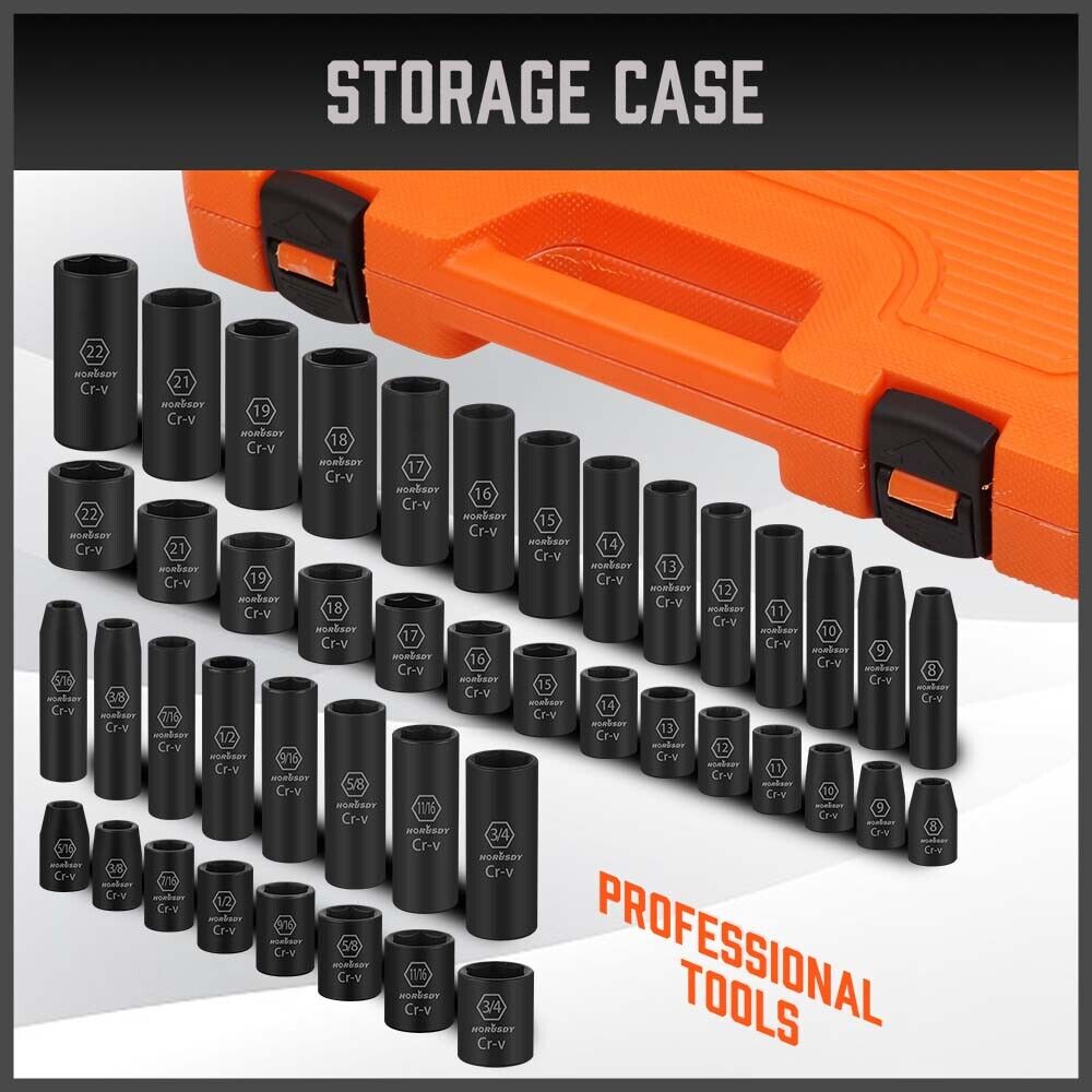 Master Deep Impact Socket Set | 50 Piece Set | Metric, SAE, 3/8", CRV, Flexible Adapter, Ratchet - South East Clearance Centre