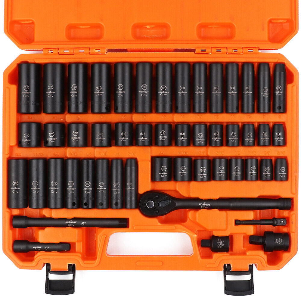 Master Deep Impact Socket Set | 50 Piece Set | Metric, SAE, 3/8", CRV, Flexible Adapter, Ratchet - South East Clearance Centre